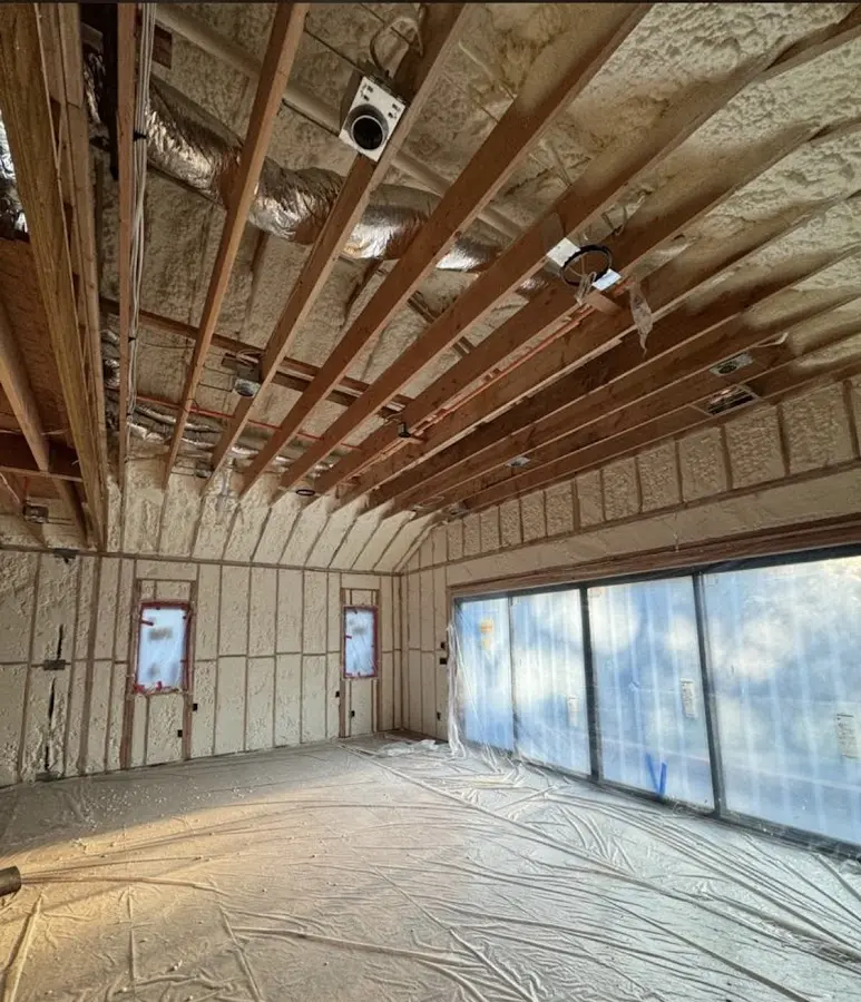 Interior walls and ceiling insulated with spray foam during new construction in Ocean Springs